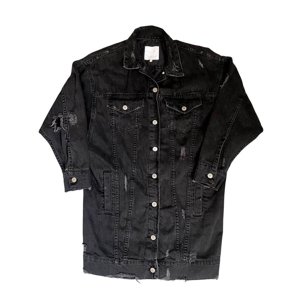 Zara Trafaluc Denim Jacket Women’s Medium Black Distressed Edge Trucker